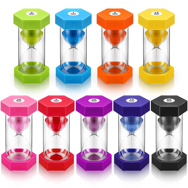 Yunsailing Yunsailing 9 Packs Colorful Sand Timer Hourglass Set 12351015203060 Minutes Visual Sand Clock Timer for Kids Plastic Sand Glass for Classroom Home Office Kitchen Game Use Teeth Brushing 