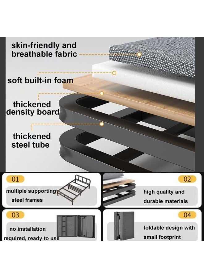 ZUIHAO Portable Folding Bed Spare Bedroom Office Outdoor No Assembly Bed Grey Folding Bed with Mattress  - Image 5