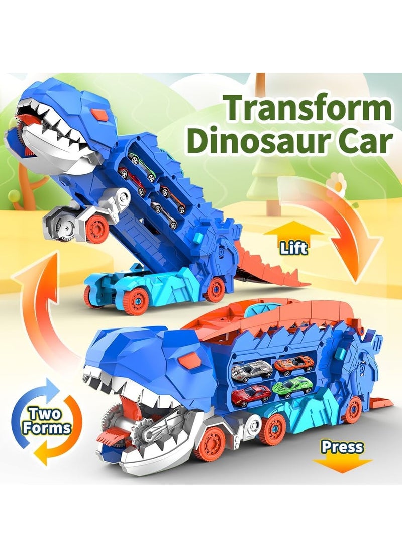 Transform Dinosaur Truck for Toddlers, Transporter Track Set with 8 Die-cast Vehicles Toys, Transforms into Dino Play Vehicles Gifts Set for 3+ Kids Boys Girls - Image 2