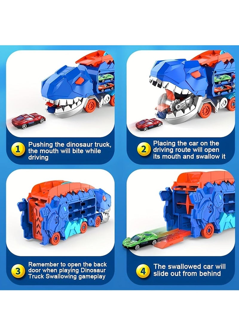 Transform Dinosaur Truck for Toddlers, Transporter Track Set with 8 Die-cast Vehicles Toys, Transforms into Dino Play Vehicles Gifts Set for 3+ Kids Boys Girls - Image 3