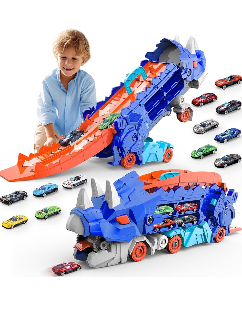 Transform Dinosaur Truck for Toddlers, Transporter Track Set with 8 Die-cast Vehicles Toys, Transforms into Dino Play Vehicles Gifts Set for 3+ Kids Boys Girls - Image 1