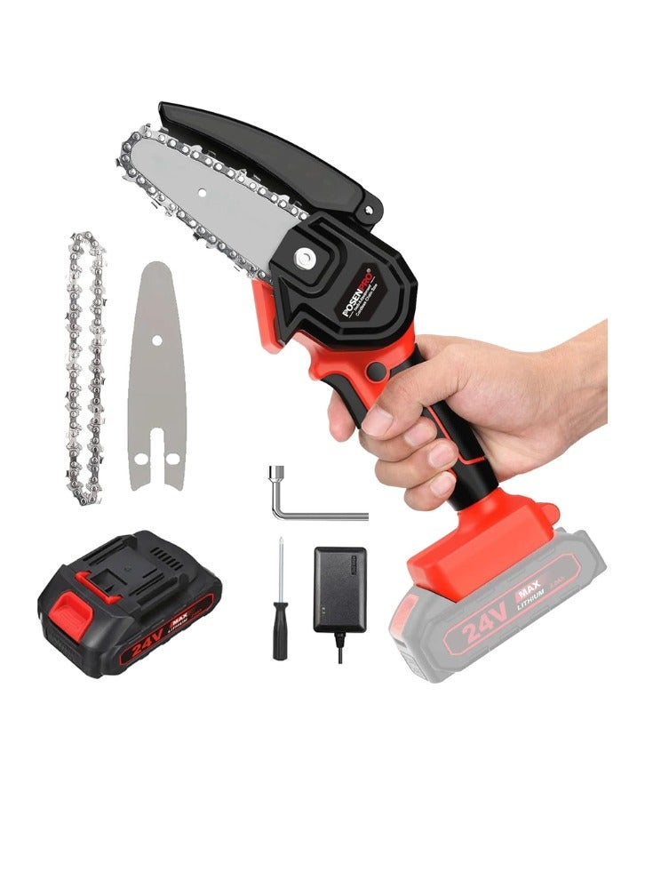 Generic Mini Electric Portable Cordless Chainsaw One Hand 6 Inch Small Chain Saw With 21V Rechargeable Battery Portable Cutting Tool For Tree Branch Trimming Wood Gardening  - Image 1