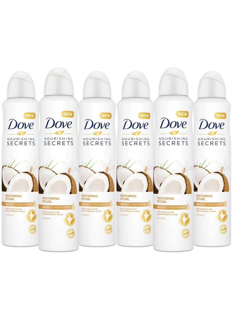 دوف بخاخ مزيل العرق مضاد للتعرق بجوز الهند للنساء، 150 مل، عبوة من 6 قطع - Image 1