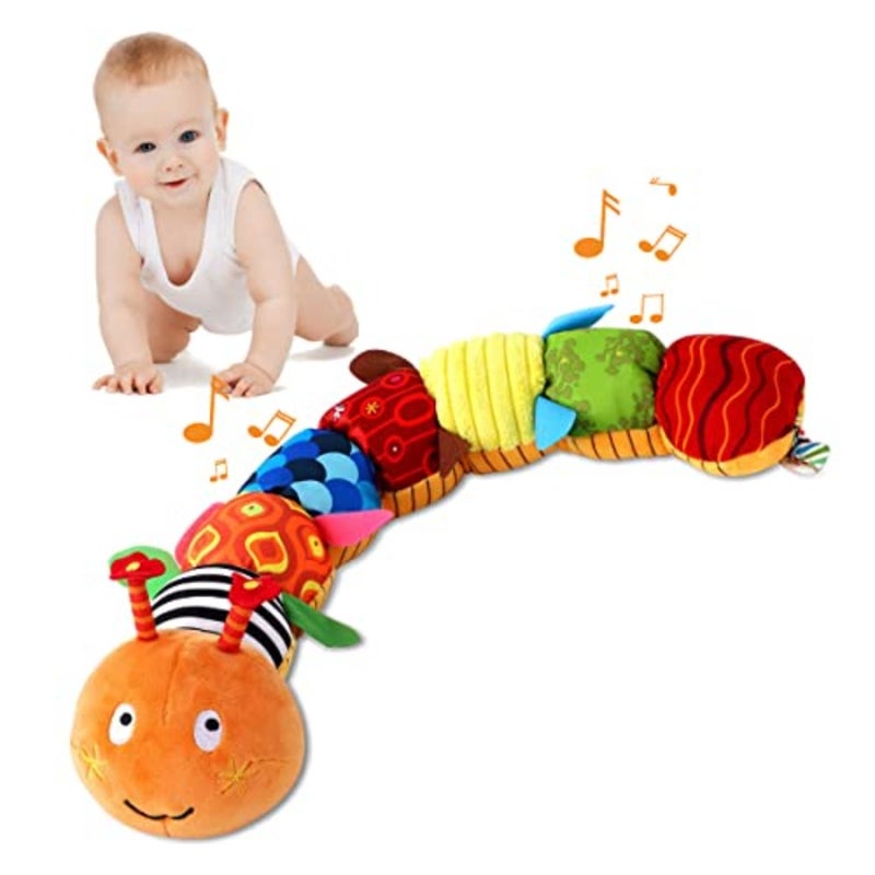 Infant Baby Musical Caterpillar Stuffed Animal Activity Soft Toy with Multi-Sensory Crinkle, Rattle, Textures and Tummy Time Growth Record for Newborns, Infants and Toddlers - Image 1