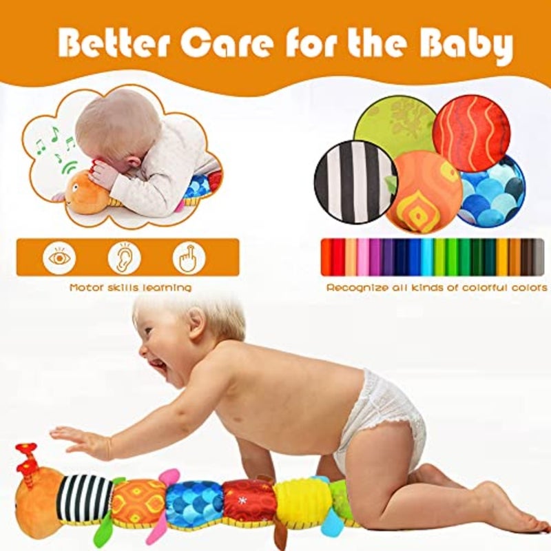Infant Baby Musical Caterpillar Stuffed Animal Activity Soft Toy with Multi-Sensory Crinkle, Rattle, Textures and Tummy Time Growth Record for Newborns, Infants and Toddlers - Image 4