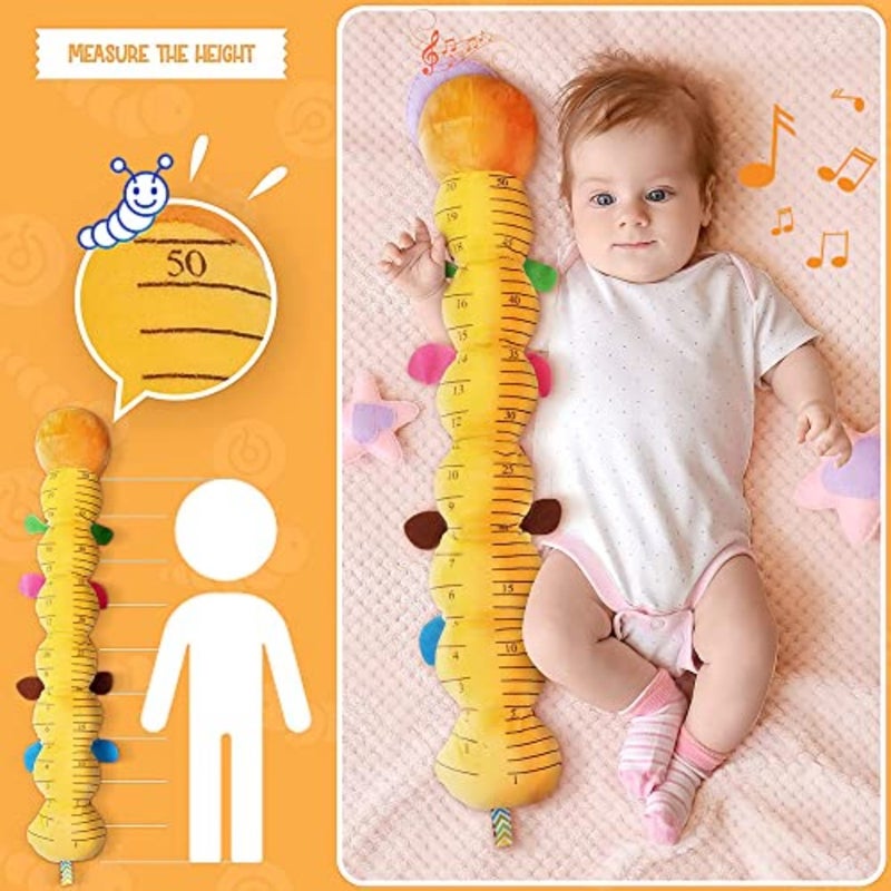 Infant Baby Musical Caterpillar Stuffed Animal Activity Soft Toy with Multi-Sensory Crinkle, Rattle, Textures and Tummy Time Growth Record for Newborns, Infants and Toddlers - Image 2