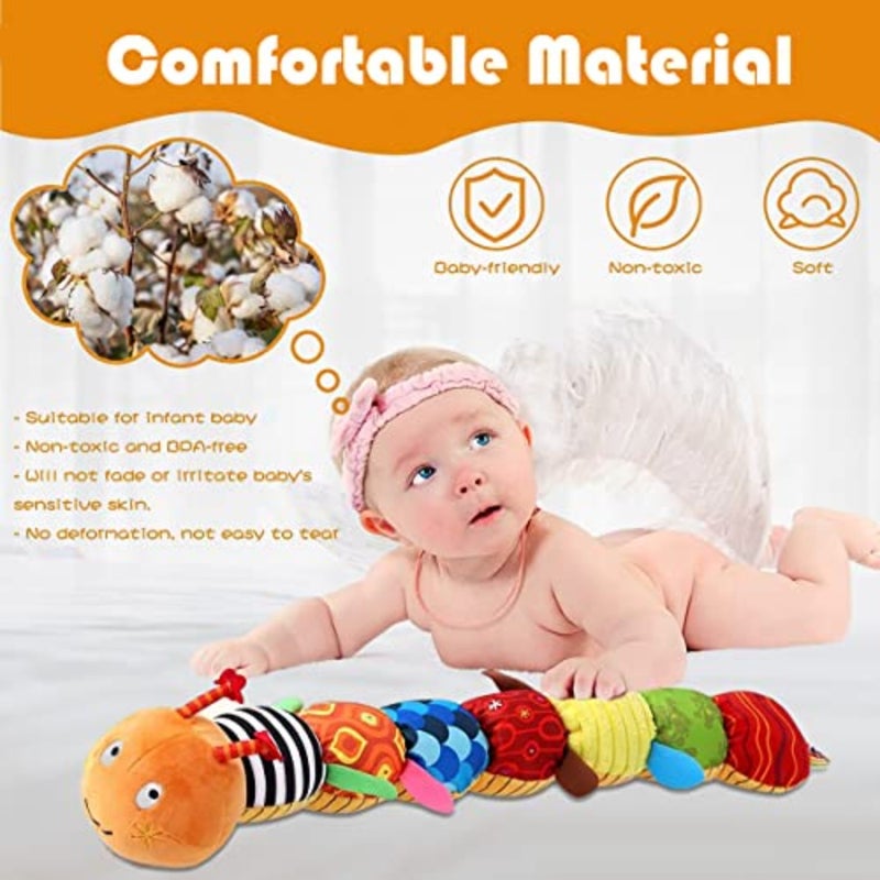 Infant Baby Musical Caterpillar Stuffed Animal Activity Soft Toy with Multi-Sensory Crinkle, Rattle, Textures and Tummy Time Growth Record for Newborns, Infants and Toddlers - Image 5