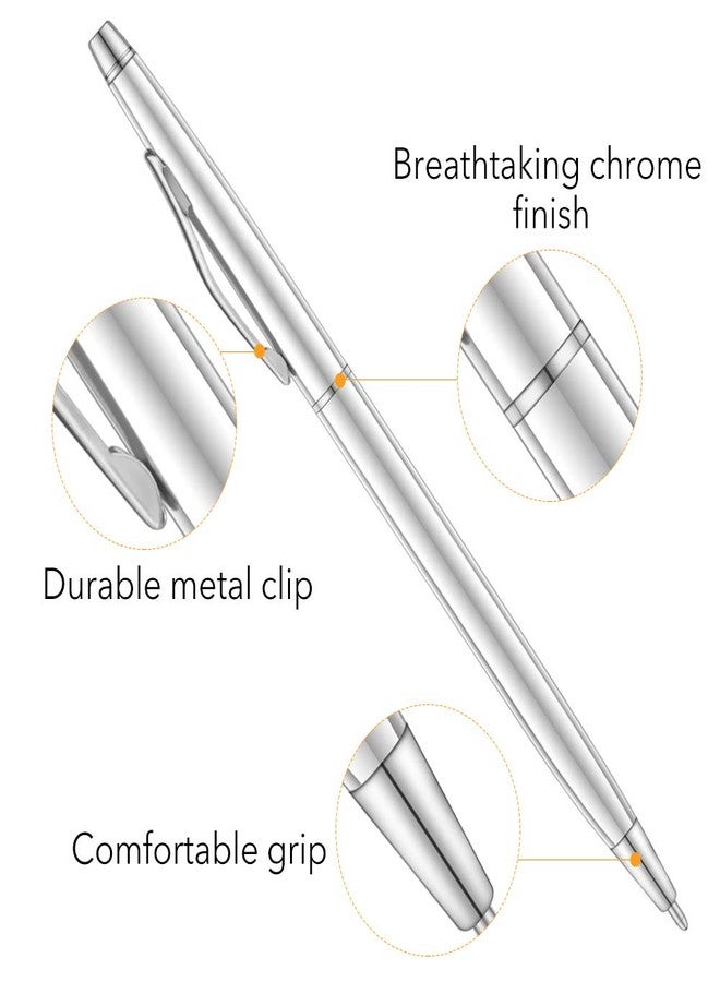 Unibene 6 Pcs Silver Slim Mental Ballpoint Pens Medium Point(1 mm) - Black ink, Nice Gift for Business Office Students Teachers Wedding - Image 4