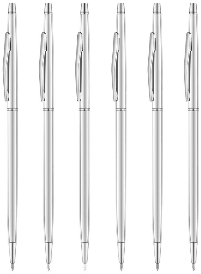 Unibene 6 Pcs Silver Slim Mental Ballpoint Pens Medium Point(1 mm) - Black ink, Nice Gift for Business Office Students Teachers Wedding - Image 1