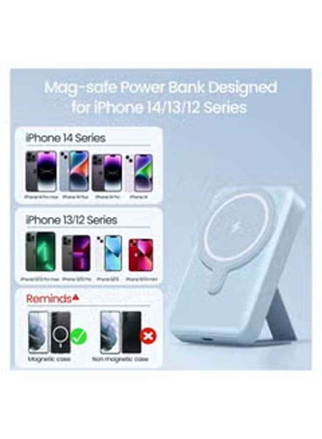Raxoom Magnetic Wireless Portable Charger 10000mAh Mag-Safe Battery Pack 15W Fast Charging USB-C Power Bank Foldable Stand Compatible iPhone 14/13/12 Pro Max Plus Mini (Blue)  - Image 3