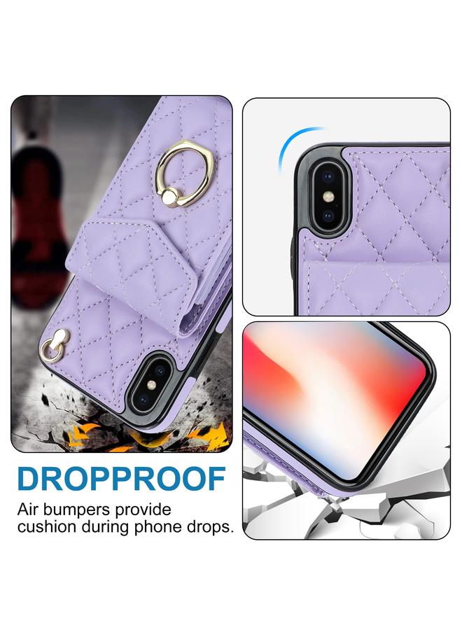 erorex Case For iPhone XS Max Rhombic Texture Card Bag Phone Case with Long Lanyard - Image 3