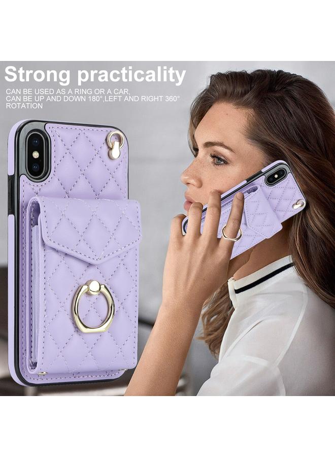 erorex Case For iPhone XS Max Rhombic Texture Card Bag Phone Case with Long Lanyard - Image 2
