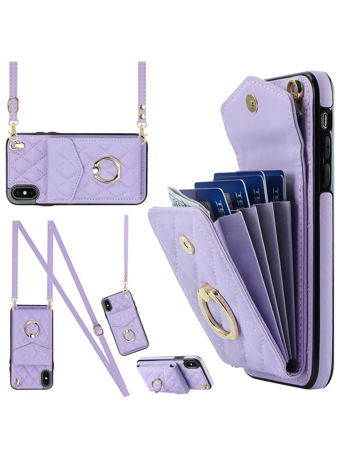 erorex Case For iPhone XS Max Rhombic Texture Card Bag Phone Case with Long Lanyard - Image 1