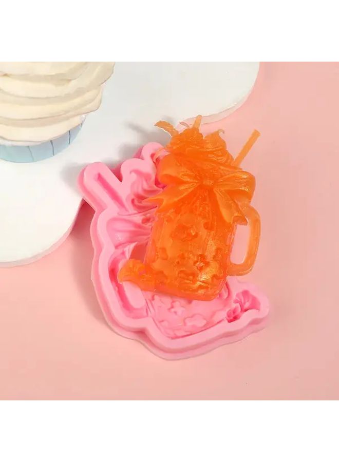 Y 314 Model Milk Tea Shaped Cake Silicone Mold With Bow And Straw Pastel Pink - Image 2