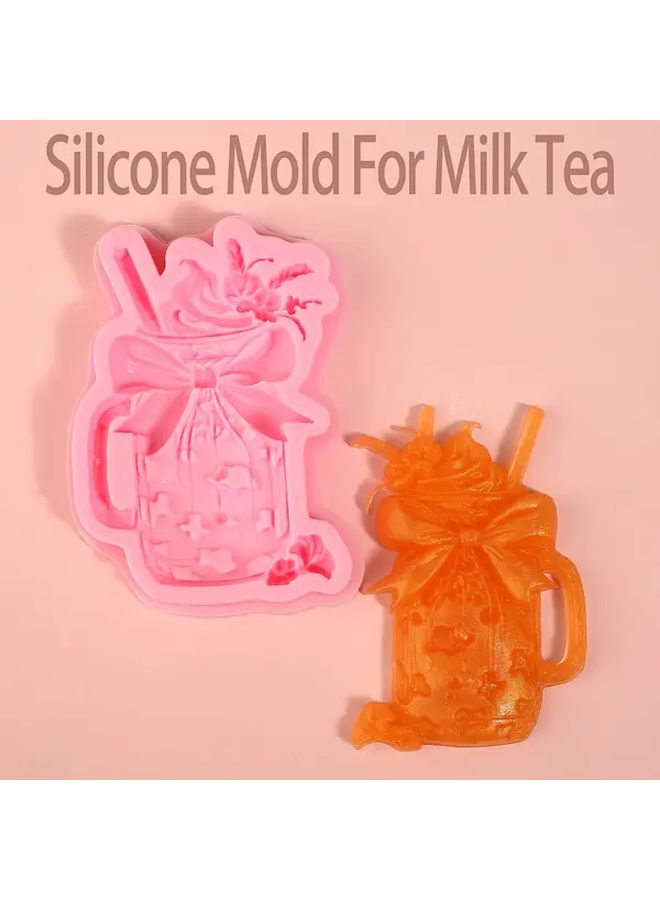 Y 314 Model Milk Tea Shaped Cake Silicone Mold With Bow And Straw Pastel Pink - Image 4