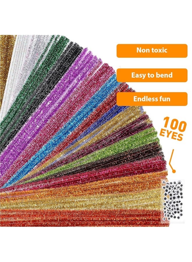 Caydo Caydo 200 Pieces Glitter Pipe Cleaners with 100 Pieces Wiggle Eyes 14 Colors Chenille Stems Metallic Sparkle Craft Pipe Cleaner for DIY Art and Crafts Creative Projects - Image 4