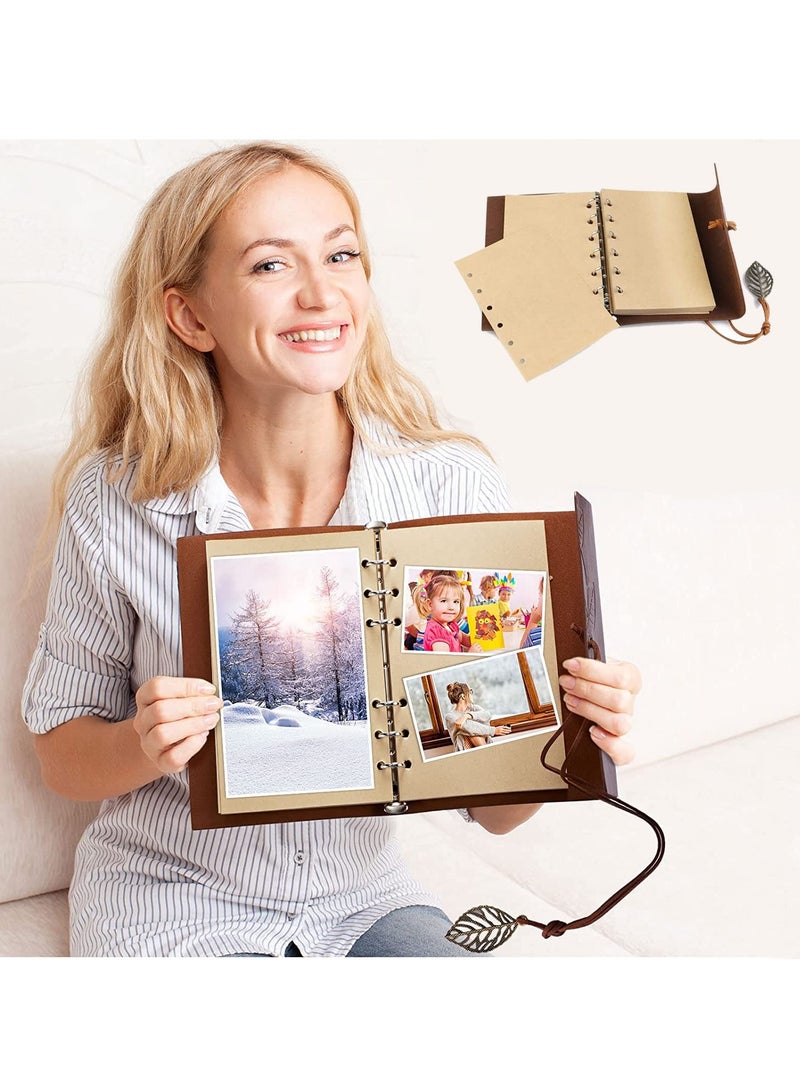 Vintage Leather Notebook Retro Writing Journal Diary Pu Leather Cover Leaf Pattern Spiral Blank String Daily Notepad Art Sketchbook Retro Pendants Classic Embossed Loose Leaf Coffee-Black - Image 3