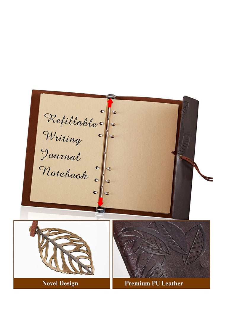 Vintage Leather Notebook Retro Writing Journal Diary Pu Leather Cover Leaf Pattern Spiral Blank String Daily Notepad Art Sketchbook Retro Pendants Classic Embossed Loose Leaf Coffee-Black - Image 4