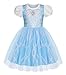 Benylion Princess Dress for Girls Kids Blue Princess Dress Halloween Cosplay Party Outfits Cinderella Dresses for Girls Birthday Gift Princess Puff Sleeve Tulle Dress 56X Light Blue - Image 3