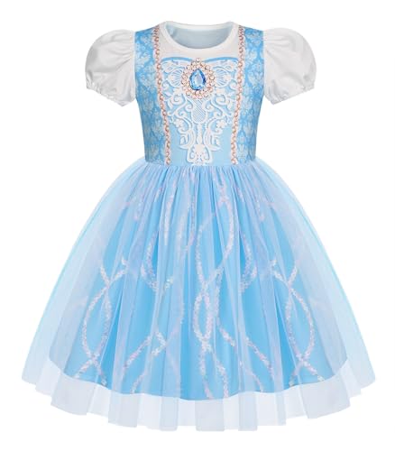 Benylion Princess Dress for Girls Kids Blue Princess Dress Halloween Cosplay Party Outfits Cinderella Dresses for Girls Birthday Gift Princess Puff Sleeve Tulle Dress 56X Light Blue - Image 1