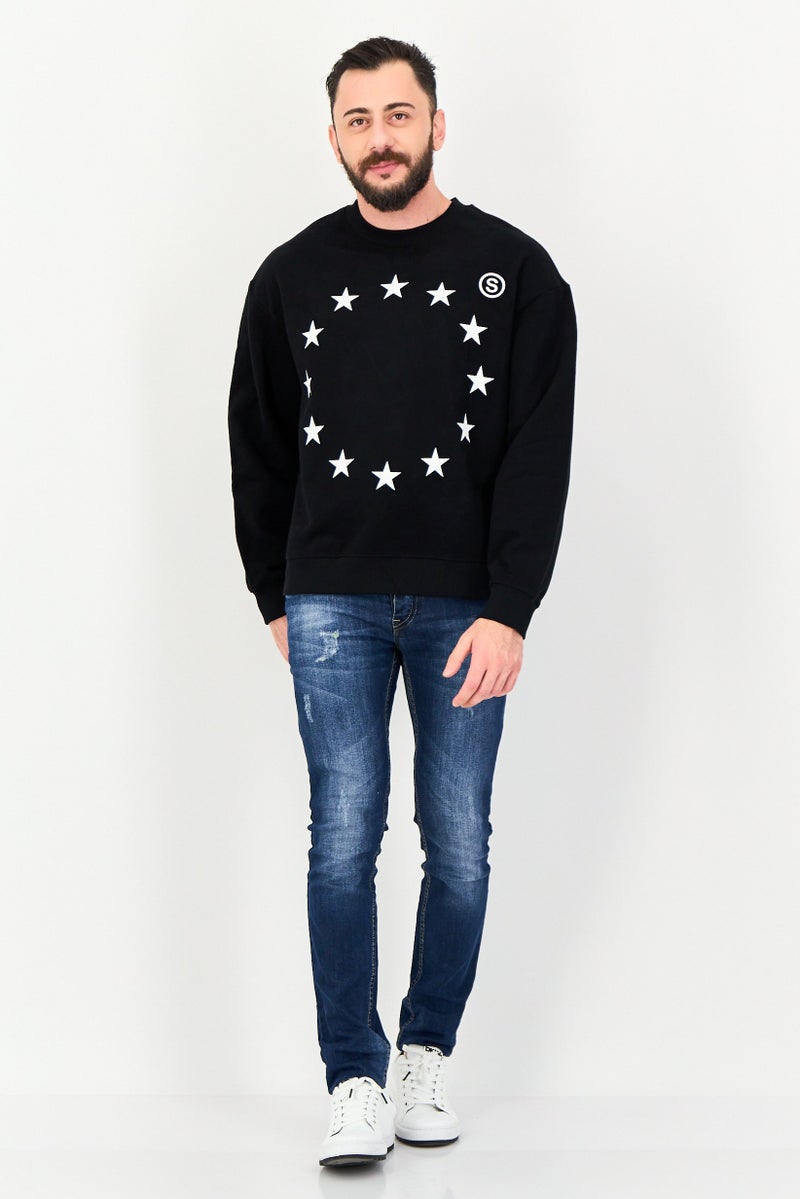 SELECTED Men Crew Neck Embroidered Logo Long Sleeve Sweatshirt, Black - Image 4
