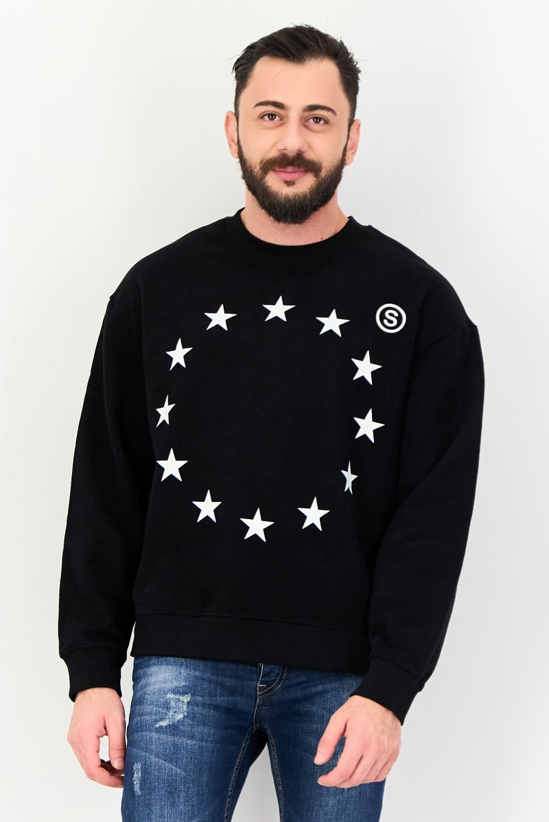 SELECTED Men Crew Neck Embroidered Logo Long Sleeve Sweatshirt, Black - Image 1