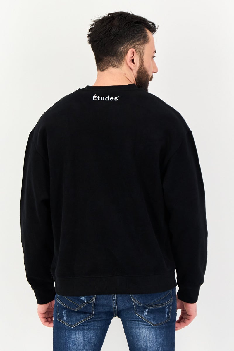 SELECTED Men Crew Neck Embroidered Logo Long Sleeve Sweatshirt, Black - Image 3