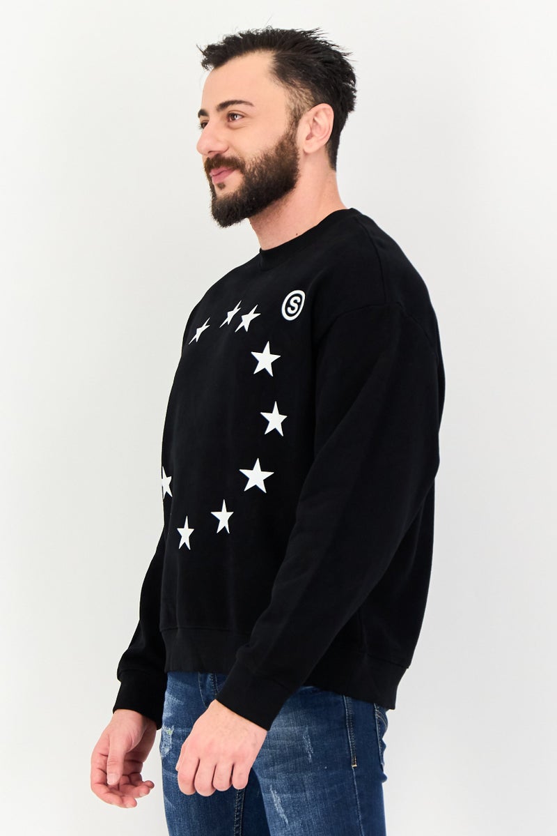 SELECTED Men Crew Neck Embroidered Logo Long Sleeve Sweatshirt, Black - Image 2