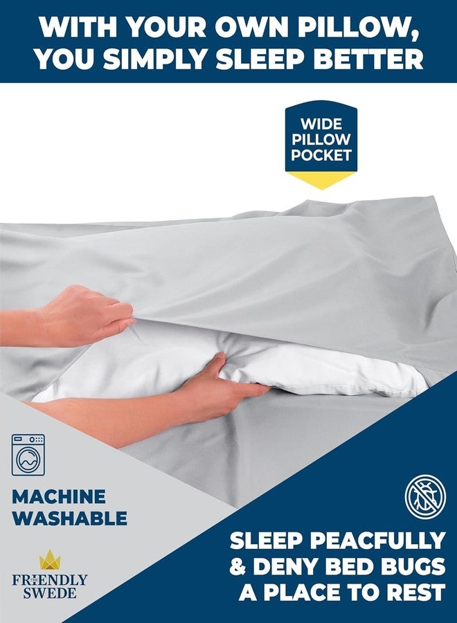 The Friendly Swede Extra Large Sleeping Bag Liner - Cold Weather Camping Sheets & Adult Sleep Sack with Full Length Zipper; Microfiber Cotton Feel Soft Sheets with Stuff Sack - Grey (Zipper) - Image 4