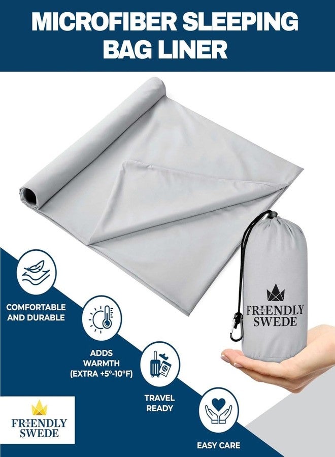 The Friendly Swede Extra Large Sleeping Bag Liner - Cold Weather Camping Sheets & Adult Sleep Sack with Full Length Zipper; Microfiber Cotton Feel Soft Sheets with Stuff Sack - Grey (Zipper) - Image 2