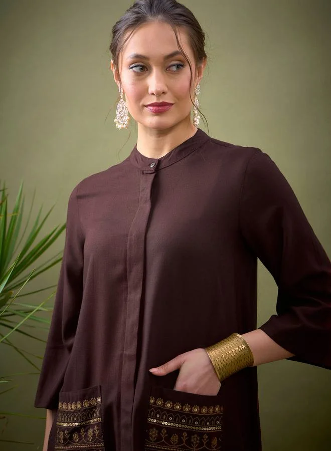 SASSAFRAS Embroidered Pocket Shirt & Palazzo Set by Styli