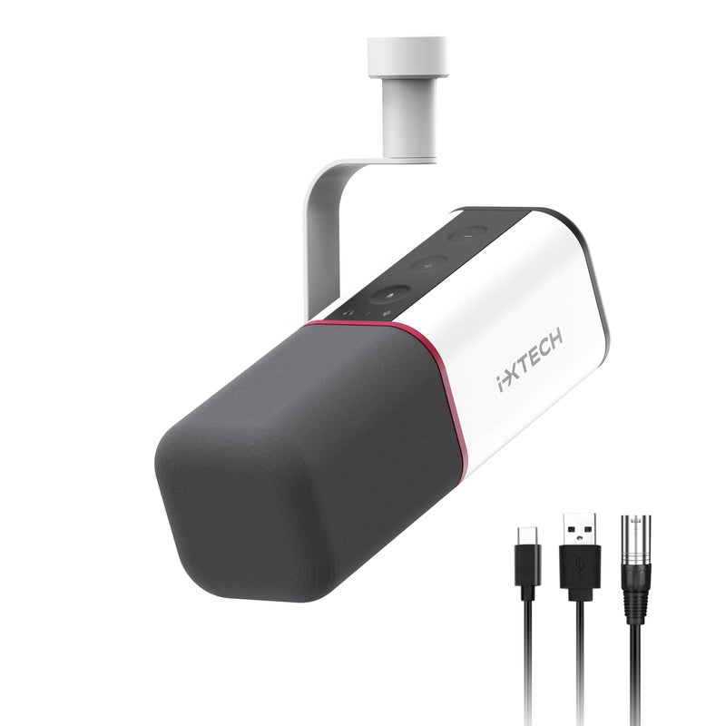 i-XTECH IXTECH Cardioid Dynamic Microphone with Mic Cover Vocal USB XLR Microphone for Podcasting Streaming Recording Gaming and VoiceOver White - Image 2