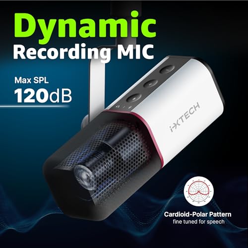 i-XTECH IXTECH Cardioid Dynamic Microphone with Mic Cover Vocal USB XLR Microphone for Podcasting Streaming Recording Gaming and VoiceOver White - Image 3