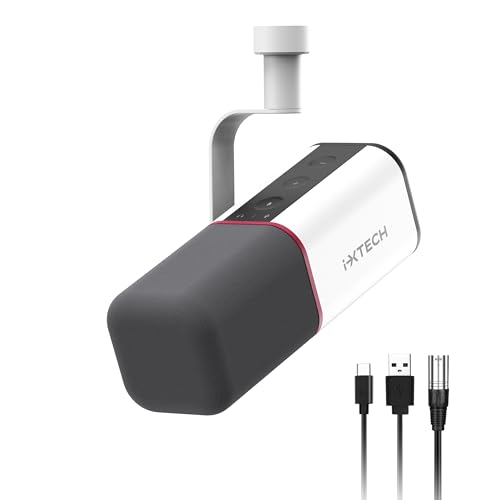 i-XTECH IXTECH Cardioid Dynamic Microphone with Mic Cover Vocal USB XLR Microphone for Podcasting Streaming Recording Gaming and VoiceOver White - Image 1