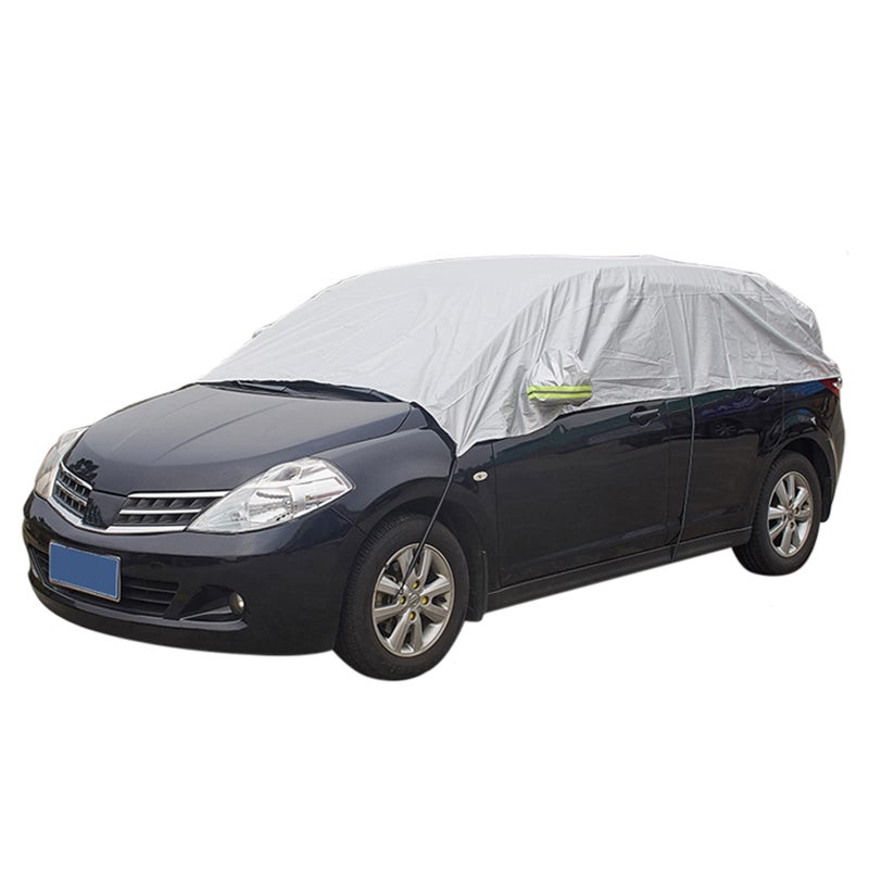 AuMoHall Half Car Cover Protector Waterproof Car Windshield Sunshade Cover with Side Mirror Covers UV Protection Half Exterior Sunroof Cover Universal Fit for All Season