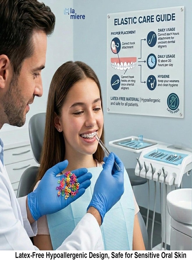 LA MIERE أربطة مطاطية داخل الفم خالية من اللاتكس، 100 قطعة، أربطة تقويم أسنان مطاطية، صناعة أمريكية، سميكة، 3/16 بوصة، نيون - Image 2