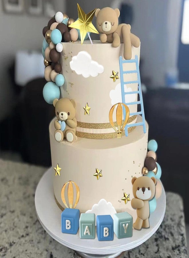 LEFUBABY Bear Cake Toppers Bear Balls Cake Decorations with BABY Letters for Boy Girl Baby Shower Birthday Party Decorations (Blue) - Image 4