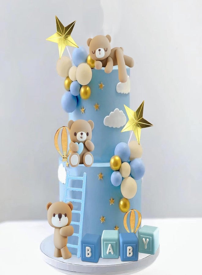 LEFUBABY Bear Cake Toppers Bear Balls Cake Decorations with BABY Letters for Boy Girl Baby Shower Birthday Party Decorations (Blue) - Image 1