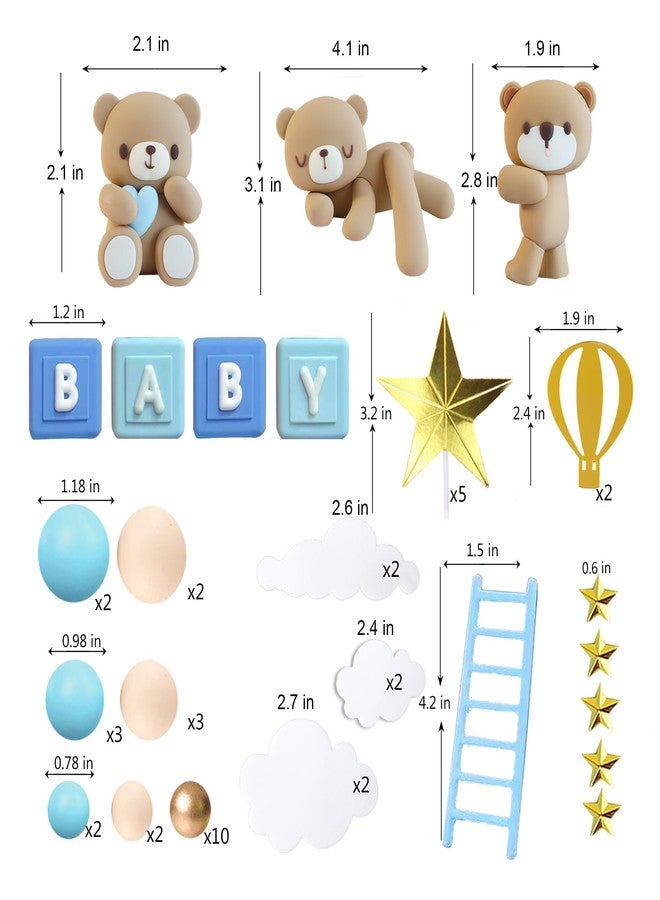 LEFUBABY Bear Cake Toppers Bear Balls Cake Decorations with BABY Letters for Boy Girl Baby Shower Birthday Party Decorations (Blue) - Image 2