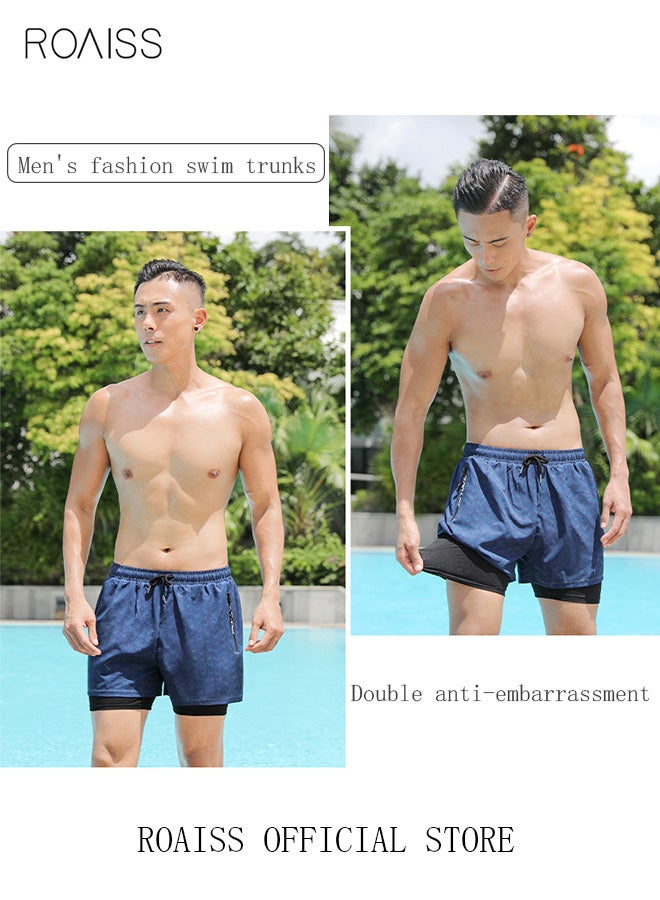 roaiss شورت سباحة رجالي ملابس الشاطئ سريع الجفاف ملابس رياضية بناطيل الشاطئ شورتات اللياقة البدنية شورتات اللياقة البدنية القصيرة الرياضية الجري مع ضغط داخلي - Image 2
