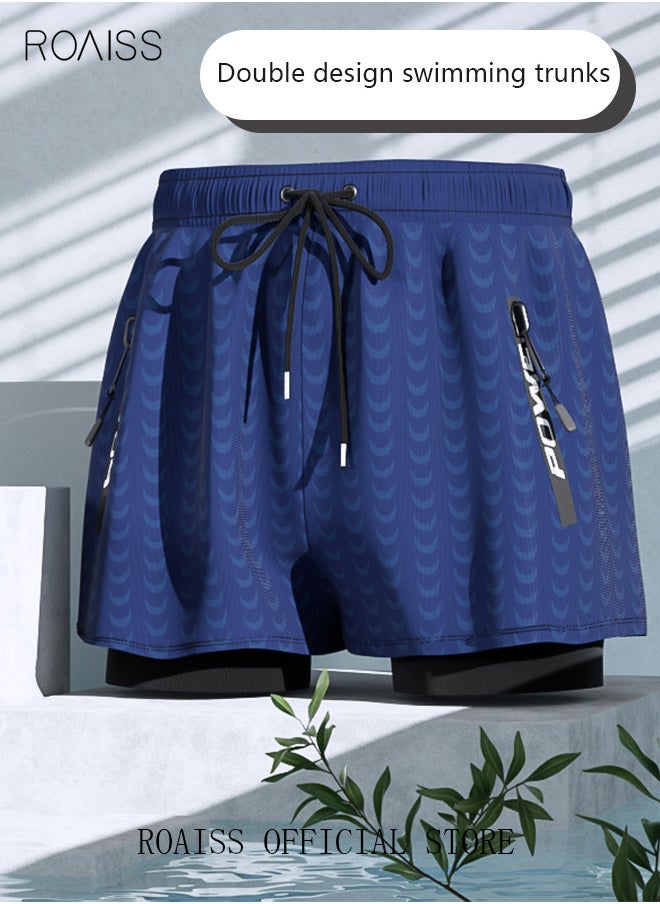 roaiss Men's Swimming Trunks Beachwear Quick Dry Gym Wear Beach Pants Fitness Shorts Fitness Workout Short Sports Running Shorts with Inner Compression  - Image 3