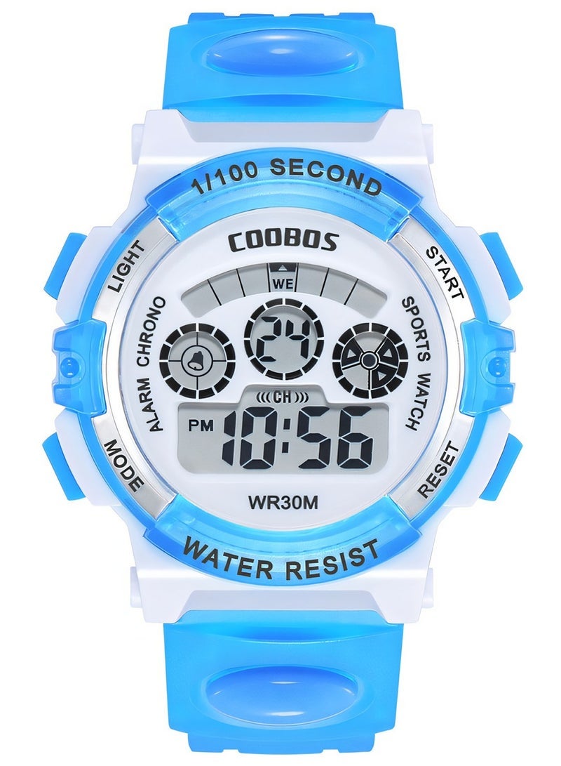 كوبوس ساعة رقمية مطاطية مقاومة للماء للأطفال باللون الأزرق/الأبيض - Image 1