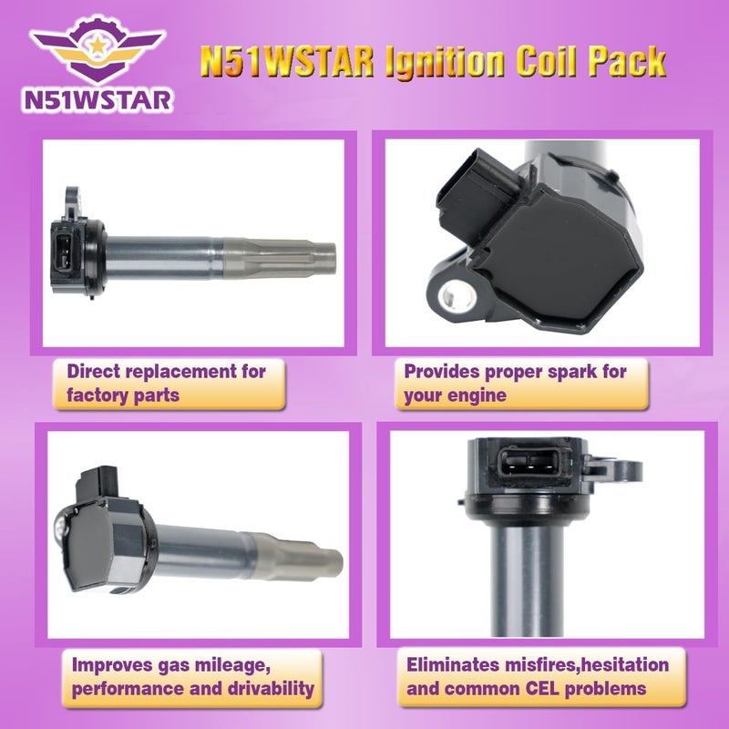 N51WSTAR مجموعة حزم ملف الإشعال N51WSTAR من 4 قطع لسيارات سوبارو ليجاسي وأوتباك 2.5L H4 EJ25 - Image 2
