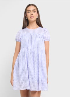 Ginger Puff Sleeves Shirred Gingham Dress  - Image 1
