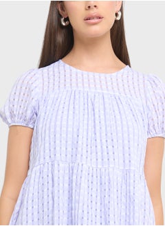 Ginger Puff Sleeves Shirred Gingham Dress  - Image 3