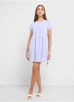 Ginger Puff Sleeves Shirred Gingham Dress  - Image 4