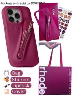 Phone Case Combo for iPhone 16 Pro Max – Peptide Lip Gloss + Stylish Salty Tan Silicone Case with Tote Bag & Stickers | All-in-One Gift Set for Girls & Women | Perfect for Birthdays, Holidays & Special Occasions – Complete Accessory Kit (Maroon)