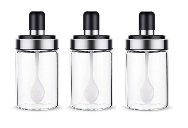 MEETDIP High Borosilicate Glass Spice Jar Seasonning Box Condiment Jar With Spoon And Lid 3ps Set Spoon Jar - Image 1