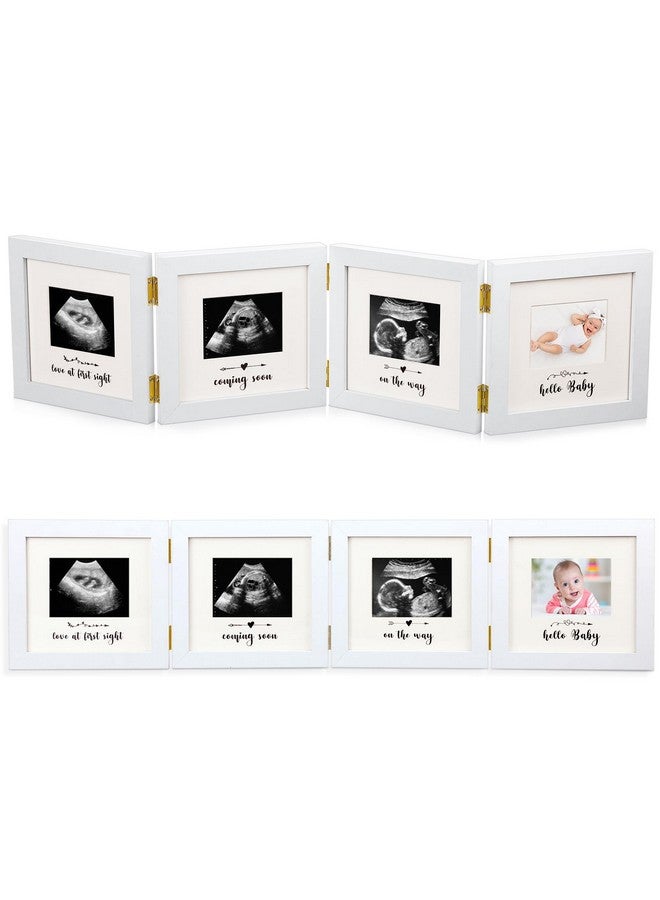 Beeveer Sonogram Picture Frame Quadruple Ultrasound Picture Frame 4 Folding Pregnancy Keepsake Photo for Pregnancy Announcements First Time to Be Dad Mom Gifts Gender Nursery Decor(White) - Image 1