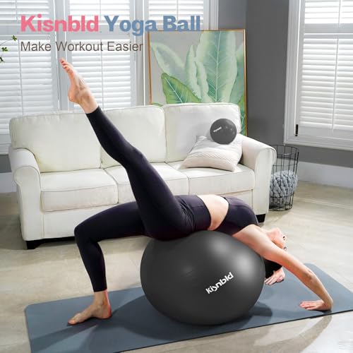 kisnbld Exercise Ball, Extra Thick Yoga Ball for Workout Pregnancy Stability, 4 Sizes Anti-Burst Balance Ball with Foot Pump - Heavy Duty Fitness Ball Chair for Office, Home & Gym - Image 2